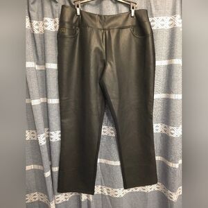 Belle by Kim Gravel Women's Pants Sz 14 Petite Faux Leather with Ponte Black